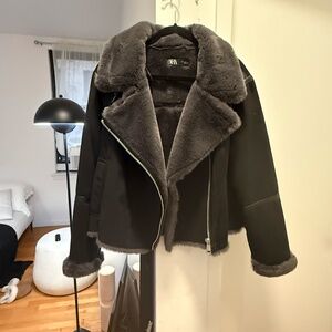 ZARA Double-Faced Faux Suede Moto Biker Jacket – Black | Size L